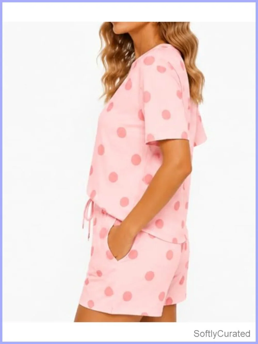 2 Piece Sets for Women Summer Outfits Polka Dot Top Drawstring Shorts Lounge